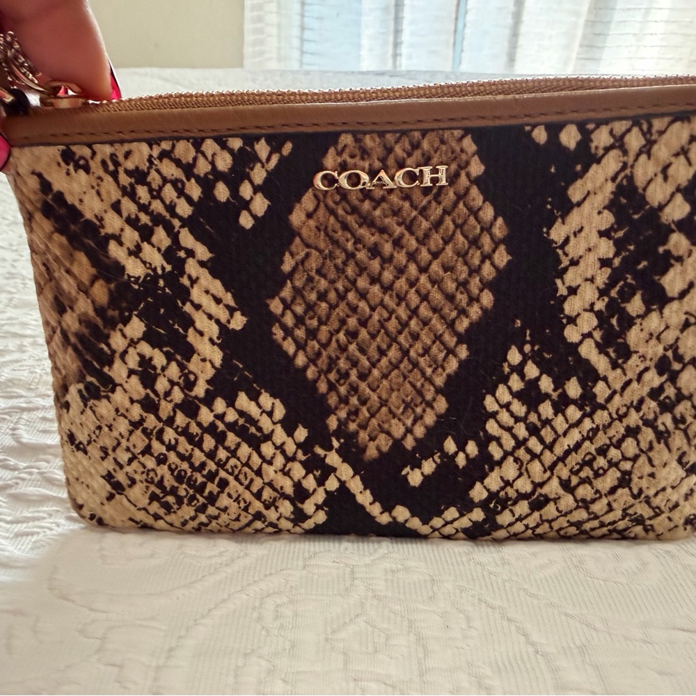 Coach Black and Tan Snake Print Wristlet